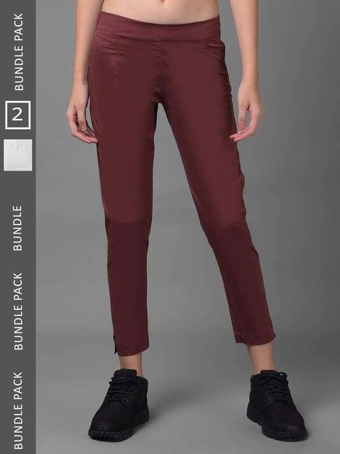 dollar missy maroon & white cotton pants - pack of 2