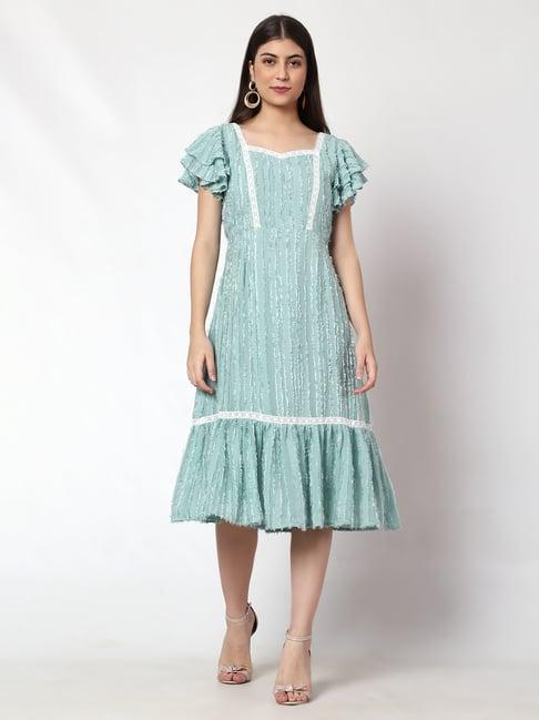 prettify light green self design a line dress