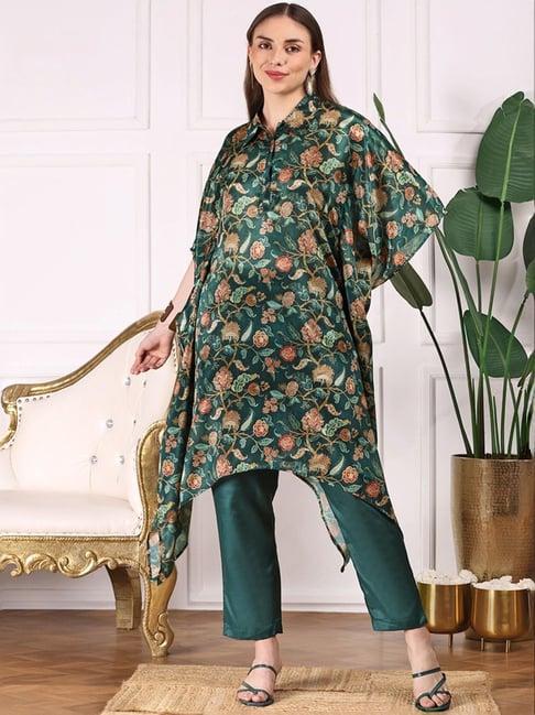 ishin green printed kurti & pants set