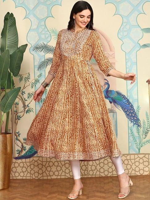 ishin yellow printed a-line kurta