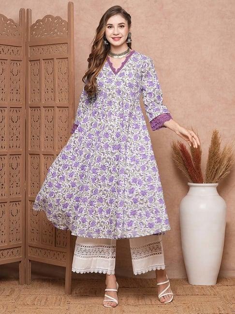 fashor lavender printed anarkali kurta