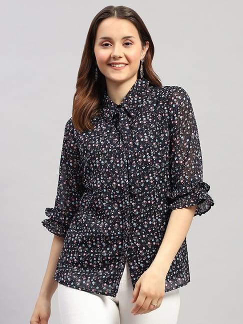 monte carlo navy floral print shirt