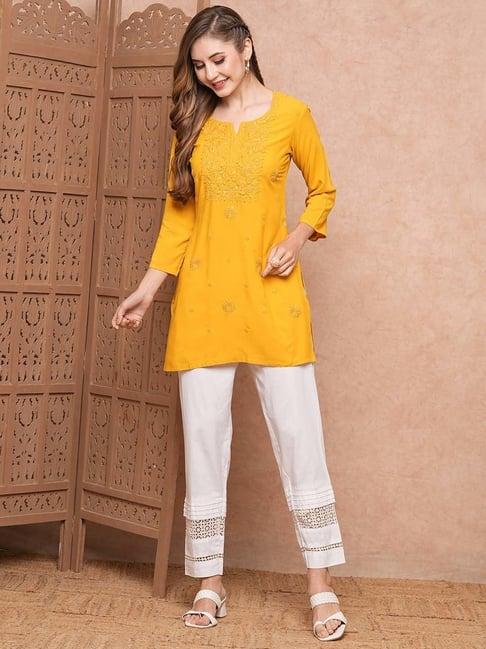 fashor yellow plain straight kurti