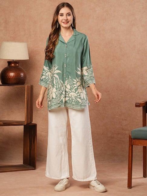 fashor green printed straight kurti