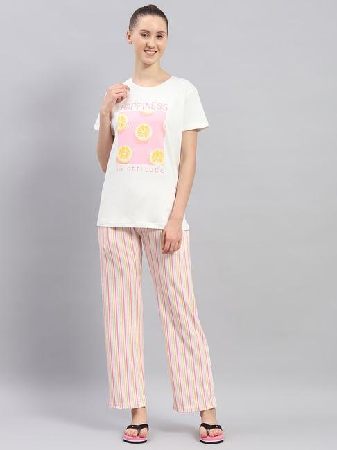 monte carlo white & pink graphic print t-shirt with pyjamas