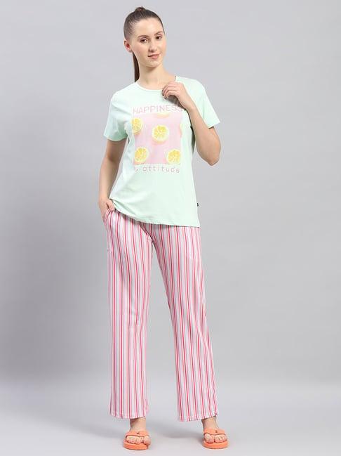 monte carlo light green & pink printed t-shirt with pyjamas