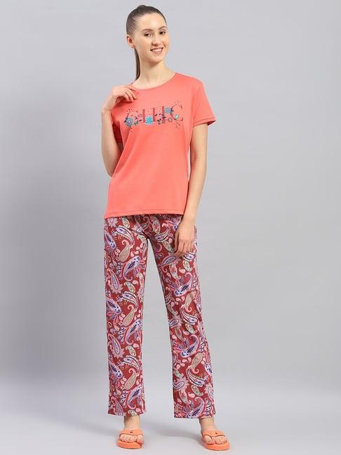 monte carlo coral graphic print t-shirt with pyjamas