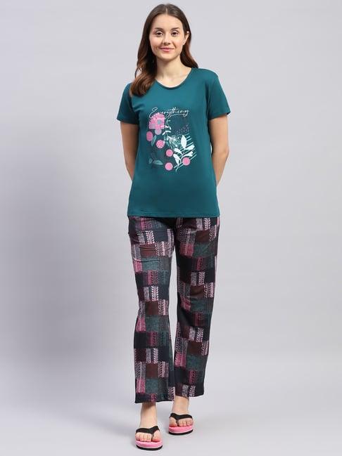 monte carlo teal graphic print t-shirt with pyjamas