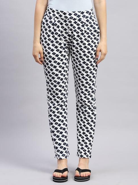 monte carlo white & navy polyester blend printed pyjamas