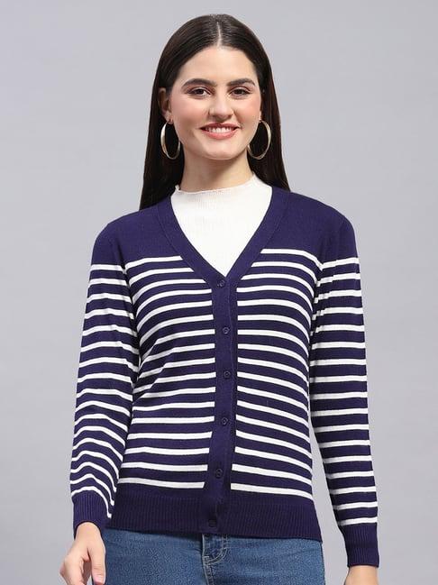 monte carlo blue & white wool striped cardigan