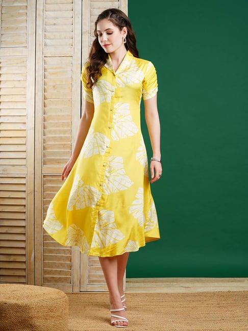 fashor yellow printed a-line dress