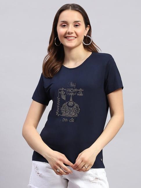 monte carlo navy embellished t-shirt