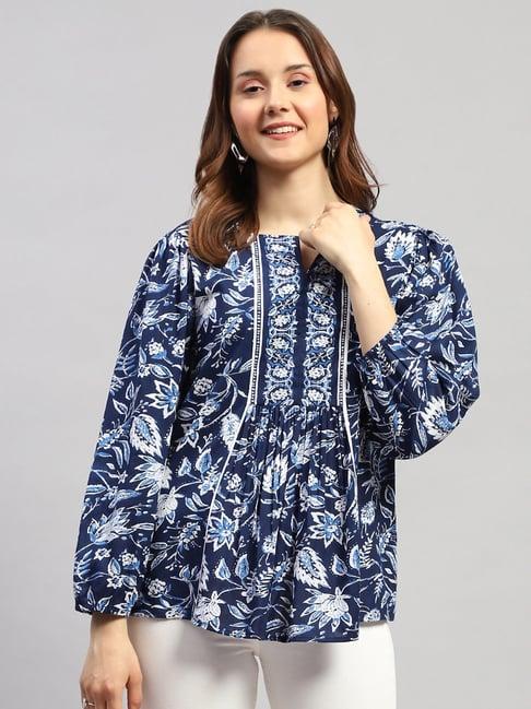 monte carlo blue & white floral print tunic