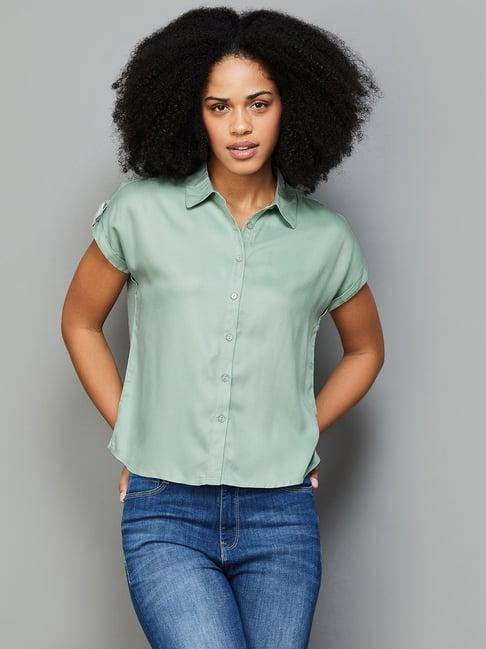 fame forever by lifestyle sage green viscose regular fit shirt