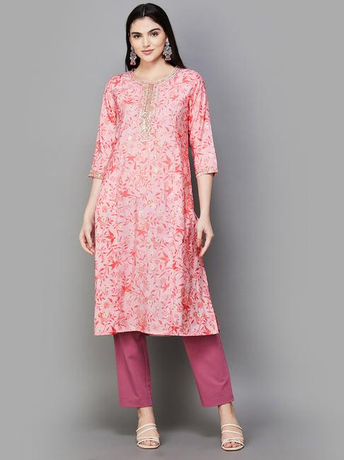 melange by lifestyle peach embellished kurta