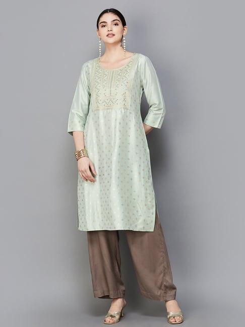 melange by lifestyle sage green embellished kurta