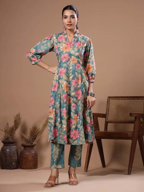 fashor green printed kurta & pants set