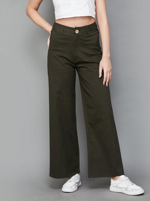 colour me by melange olive regular fit mid rise trousers