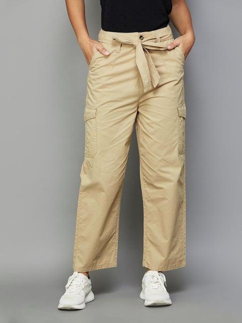 fame forever by lifestyle beige cotton regular fit mid rise pants