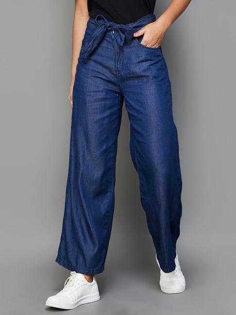 fame forever by lifestyle blue cotton regular fit mid rise pants