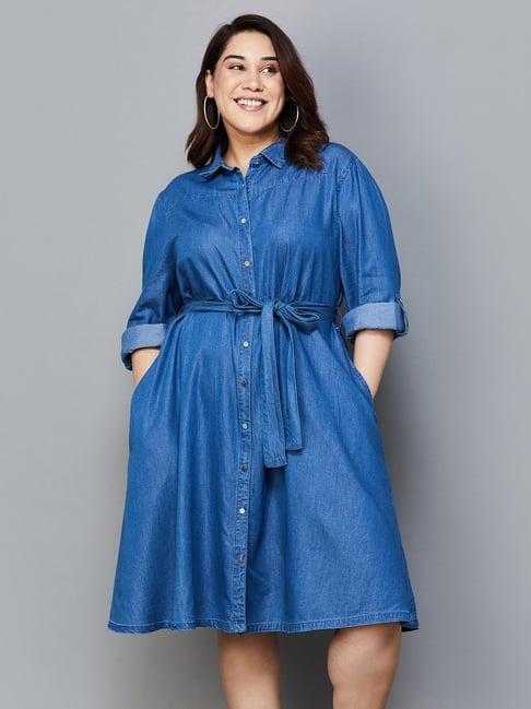 nexus by lifestyle blue cotton regular fit shirt dress