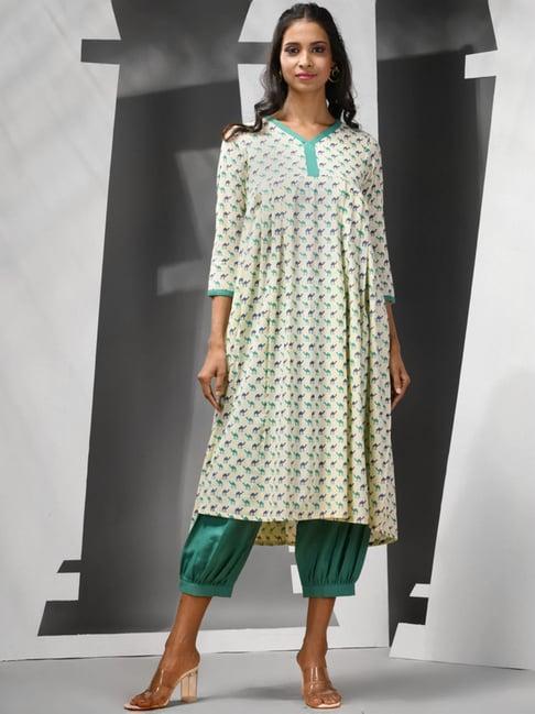 charukriti off-white cotton printed straight kurta