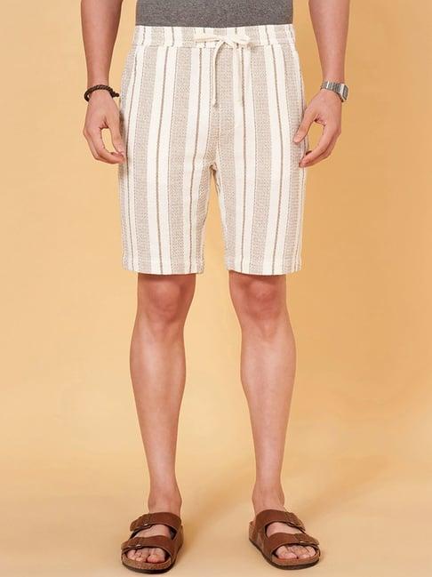 7 alt by pantaloons bone white slim fit striped shorts