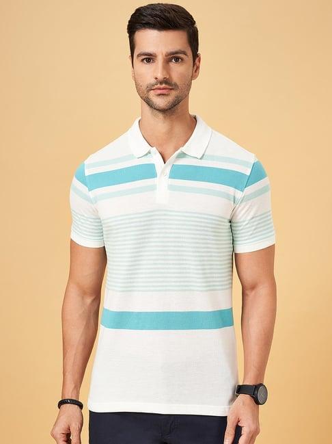 byford by pantaloons electric blue slim fit striped polo t-shirt