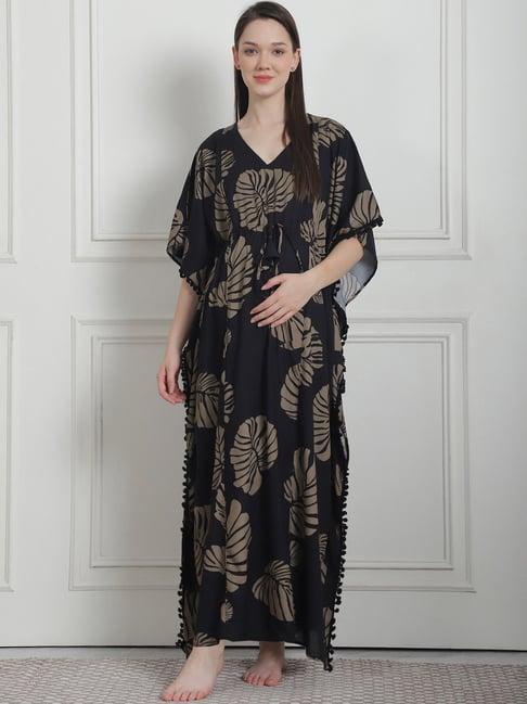 secret wish black floral print maternity kaftan nighty