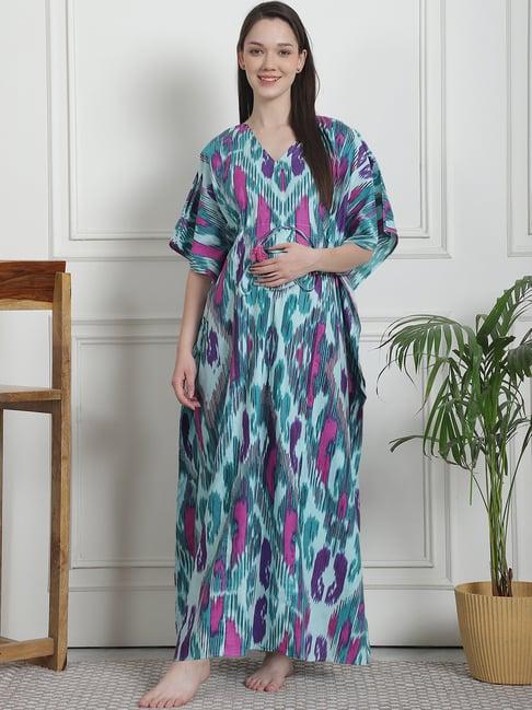 secret wish sea green abstract print maternity kaftan nighty