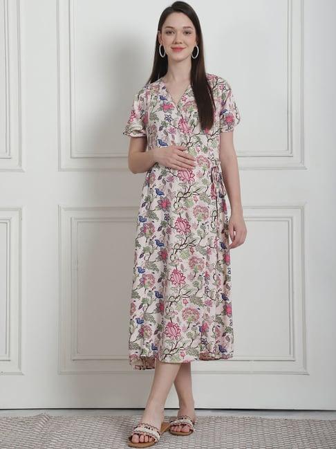 secret wish beige floral print maternity night dress