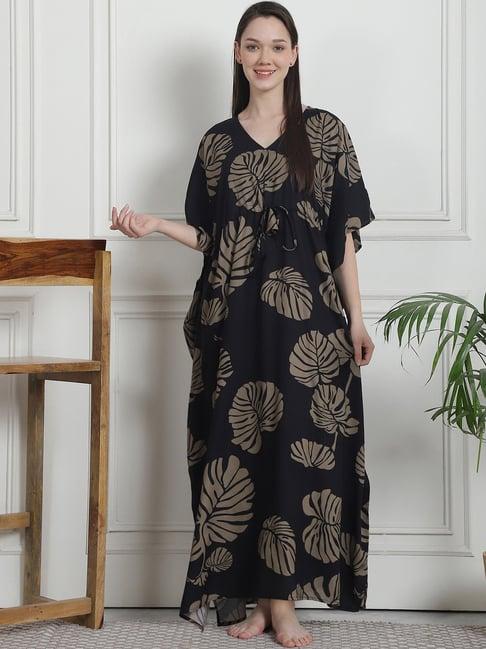 secret wish black floral print kaftan nighty