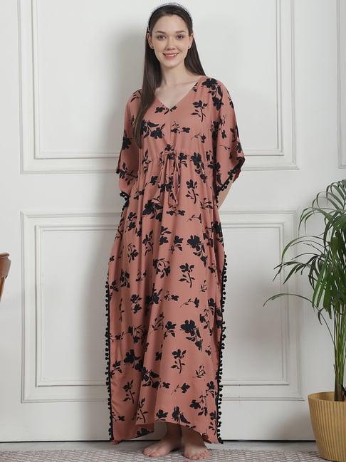 secret wish brown floral print kaftan nighty