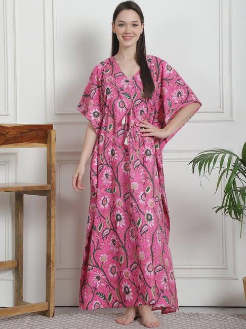 secret wish pink floral print kaftan nighty