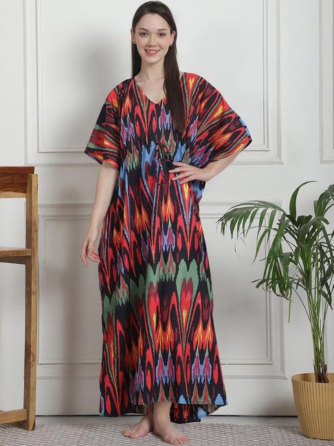 secret wish black abstract print kaftan nighty