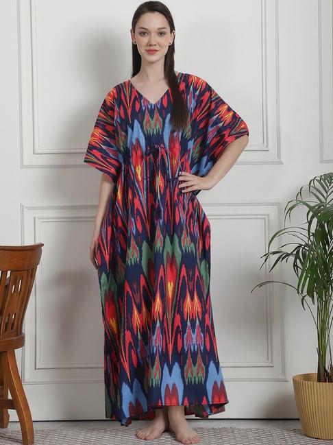 secret wish blue abstract print kaftan nighty