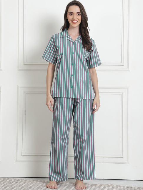 secret wish green striped shirt with pyjama