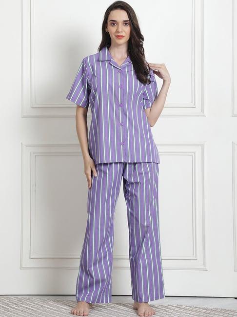 secret wish lilac striped shirt with pyjama