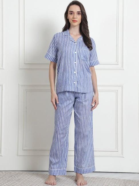 secret wish light blue striped shirt with pyjama