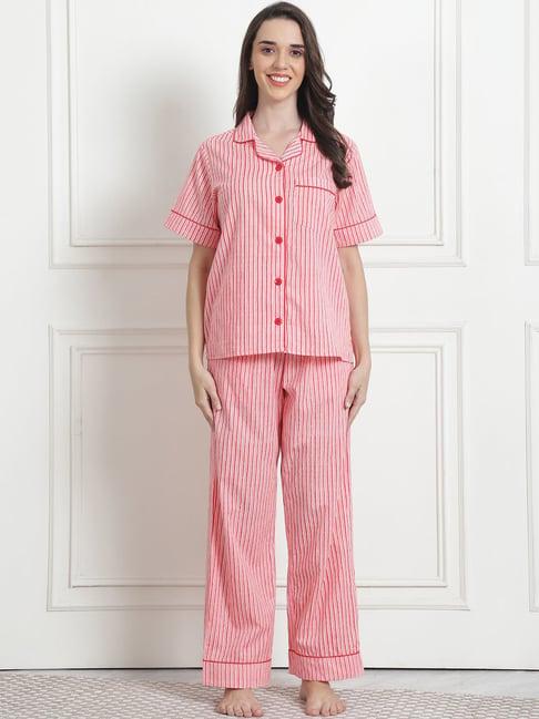 secret wish peach striped shirt with pyjama