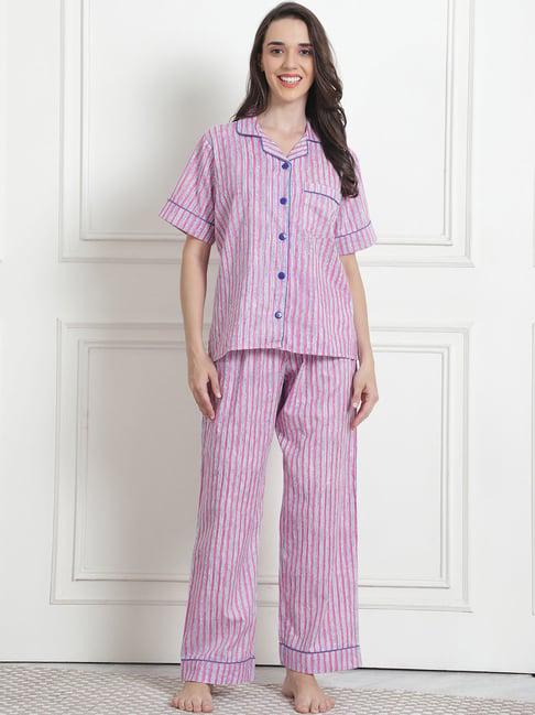 secret wish light pink striped shirt with pyjama