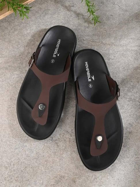 hoversole men's brown t-strap sandals