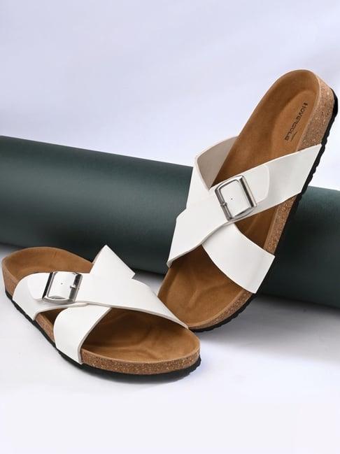 hoversole men's white cork cross strap sandals