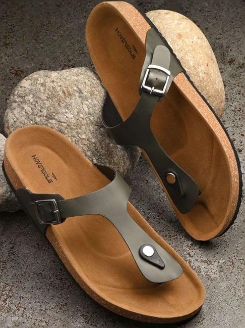 hoversole men's olive cork t-strap sandals