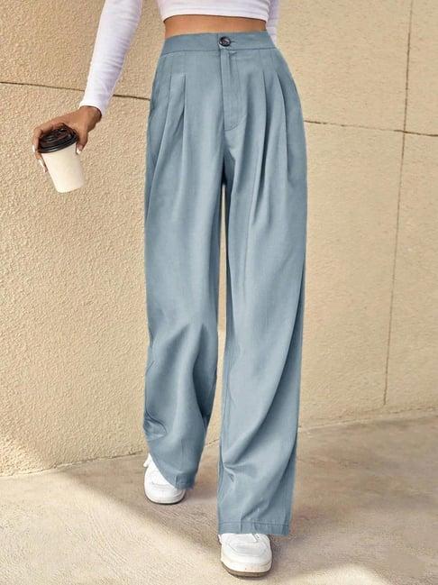 kotty light blue regular fit high rise pants