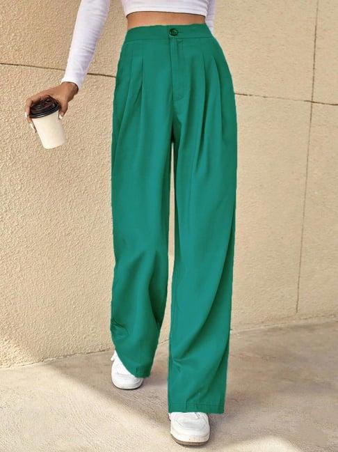 kotty dark green regular fit high rise pants