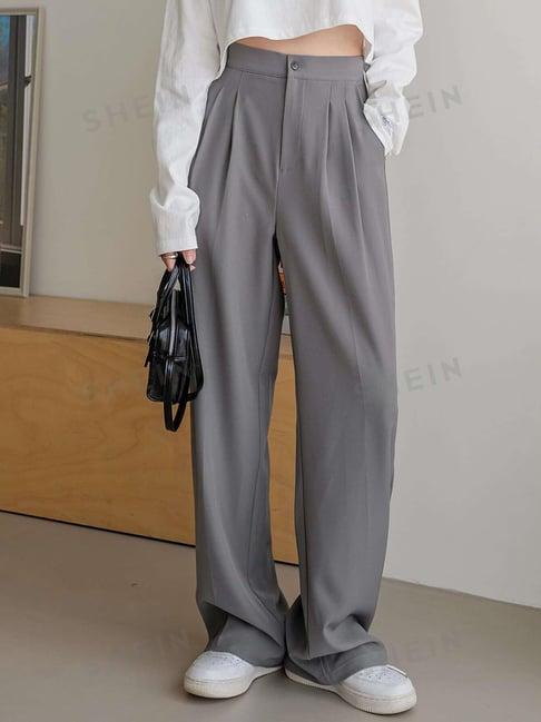 kotty grey straight fit high rise pants