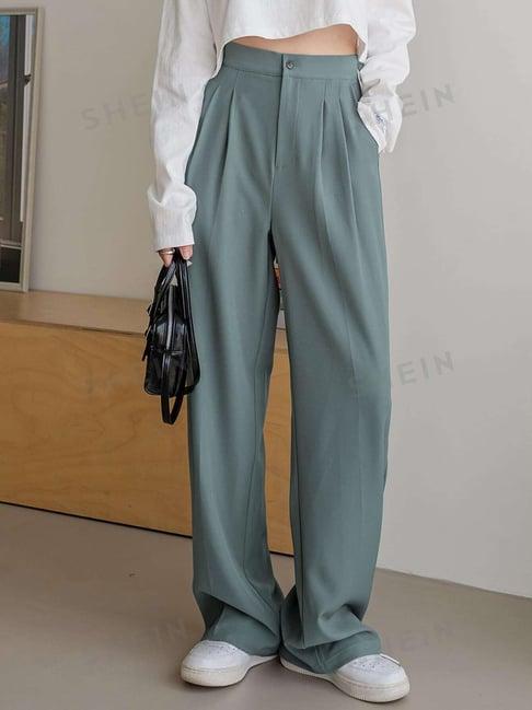 kotty sage green straight fit high rise pants