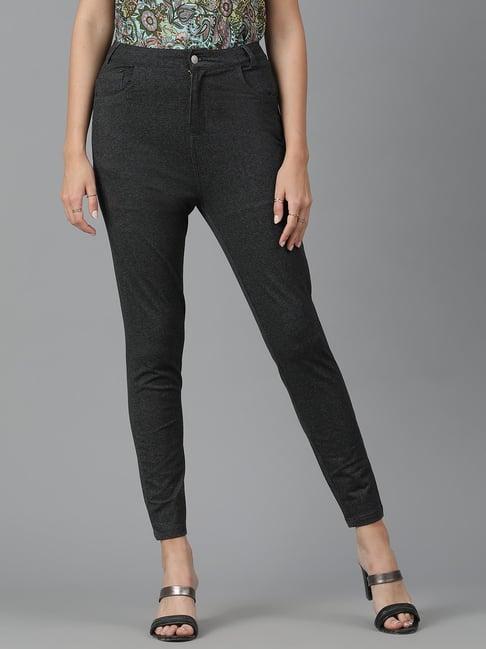 kotty black textured skinny fit high rise jeans