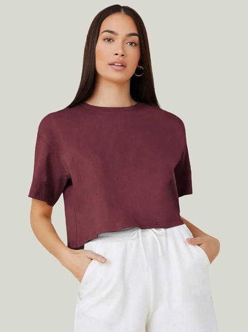 kotty maroon relaxed fit oversized t-shirt